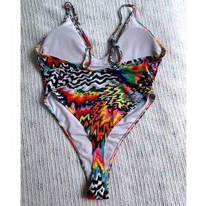 Psychedelic One Piece Swimsuit Women Multicolor Good High Cut V-Neck XL